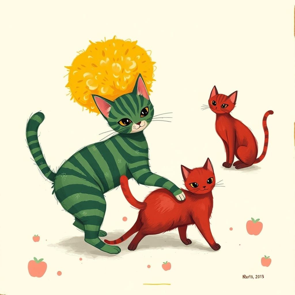 Vibrant Feline Friends in Whimsical Wonderland