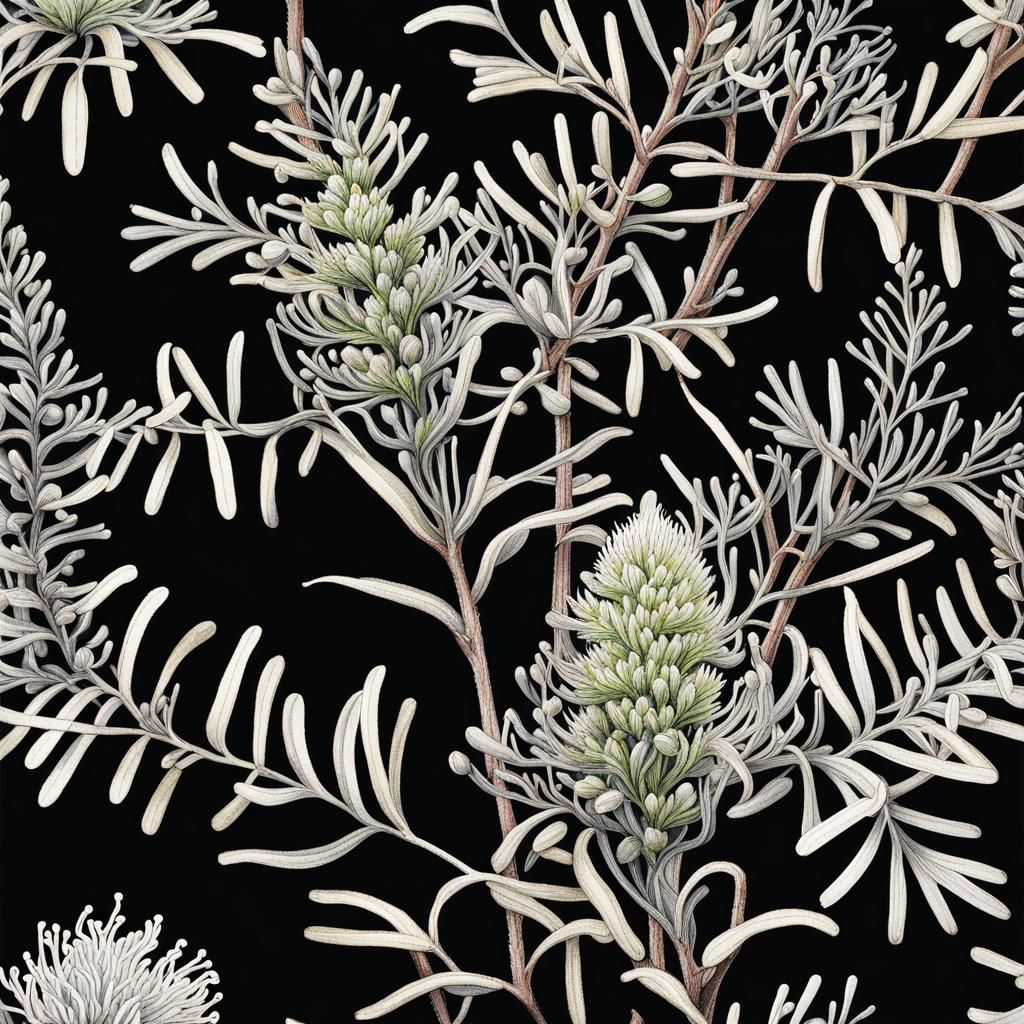 Detailed Botanical Ink Painting of Grevillea Banksii