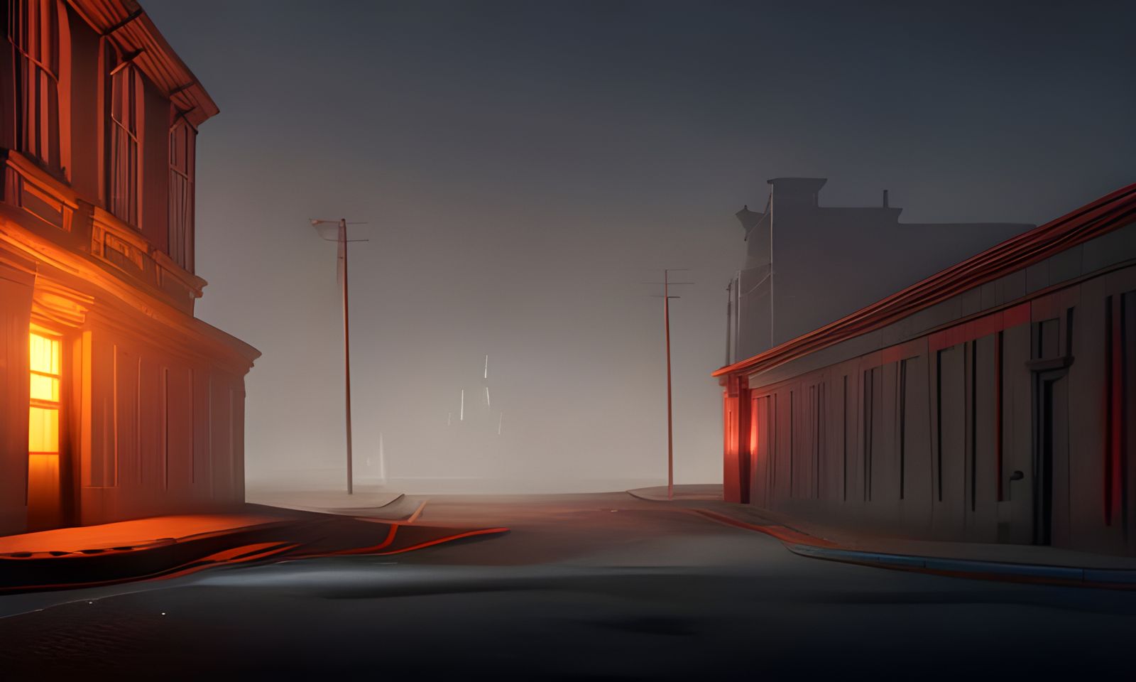 Eerie Night Street Scene in Detailed Digital Painting