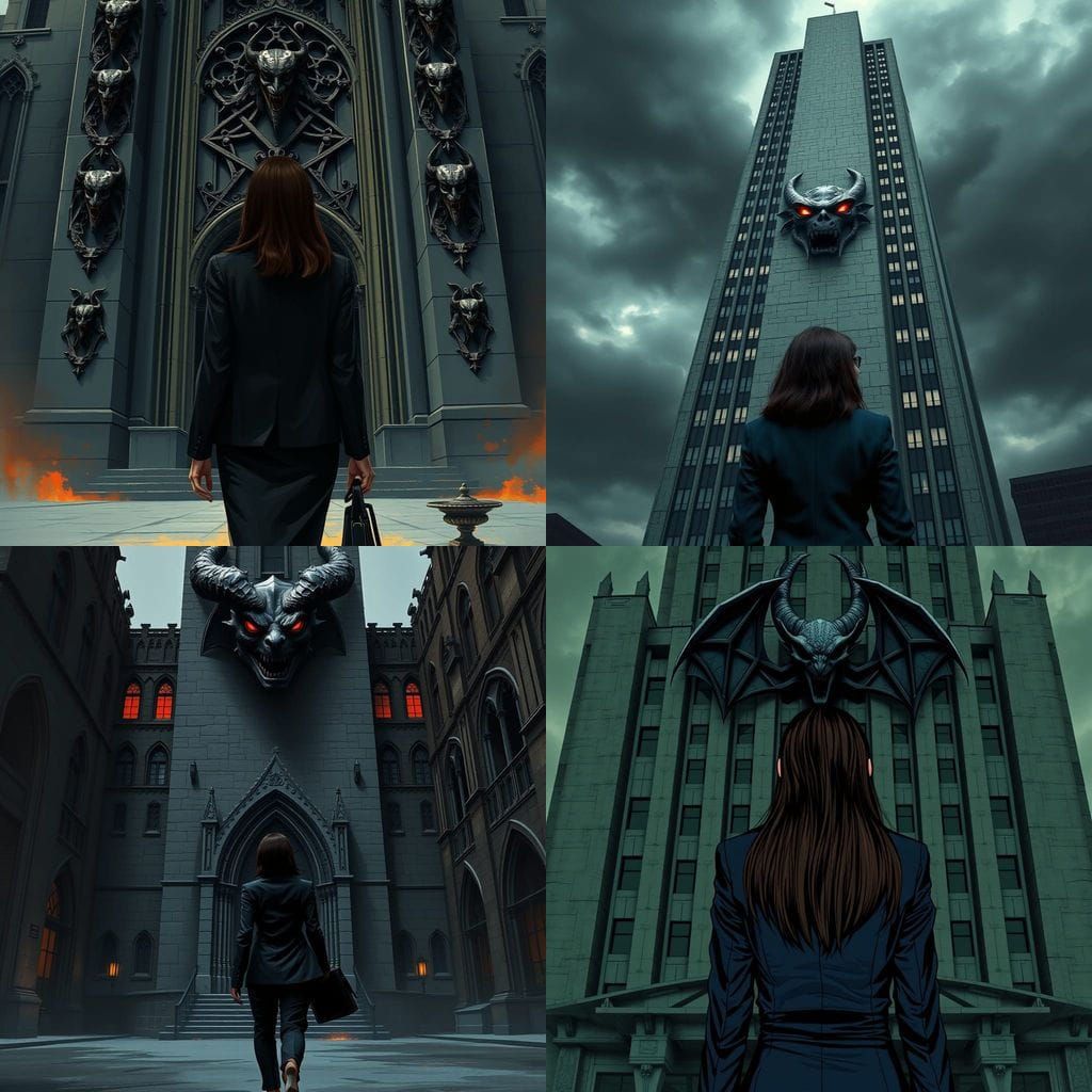Corporate Demon HQ in Dark Fantasy Style