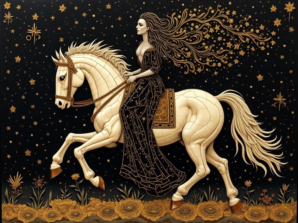 Death on a Gilded Pale Horse in Art Nouveau Style