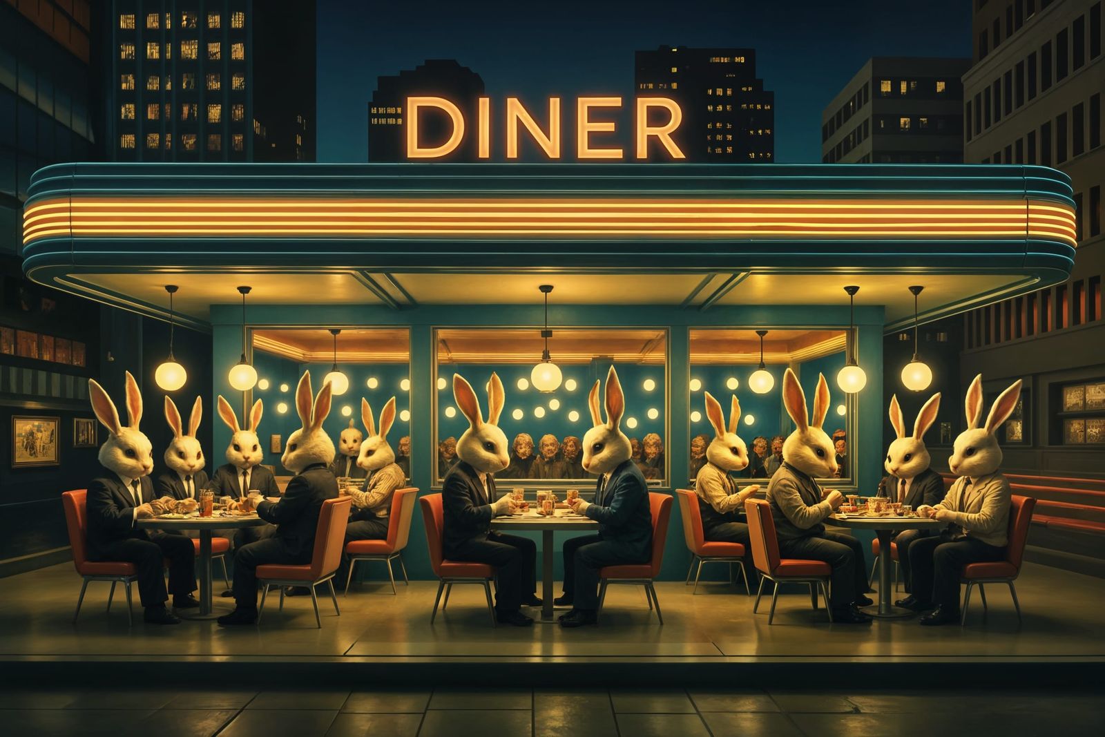 Bunnies in the Style of Edward Hopper