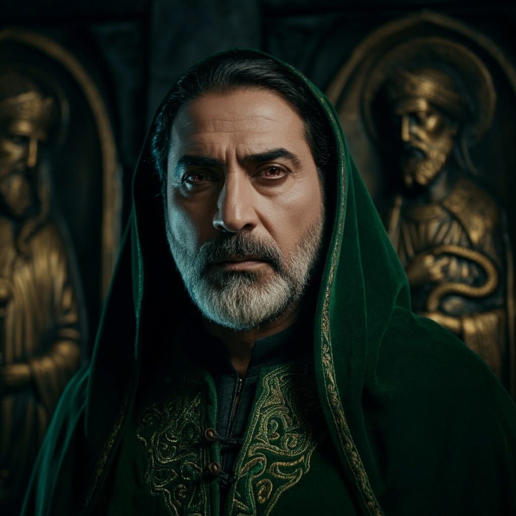 North African Vampire in Byzantine Stone-Toned Portrait