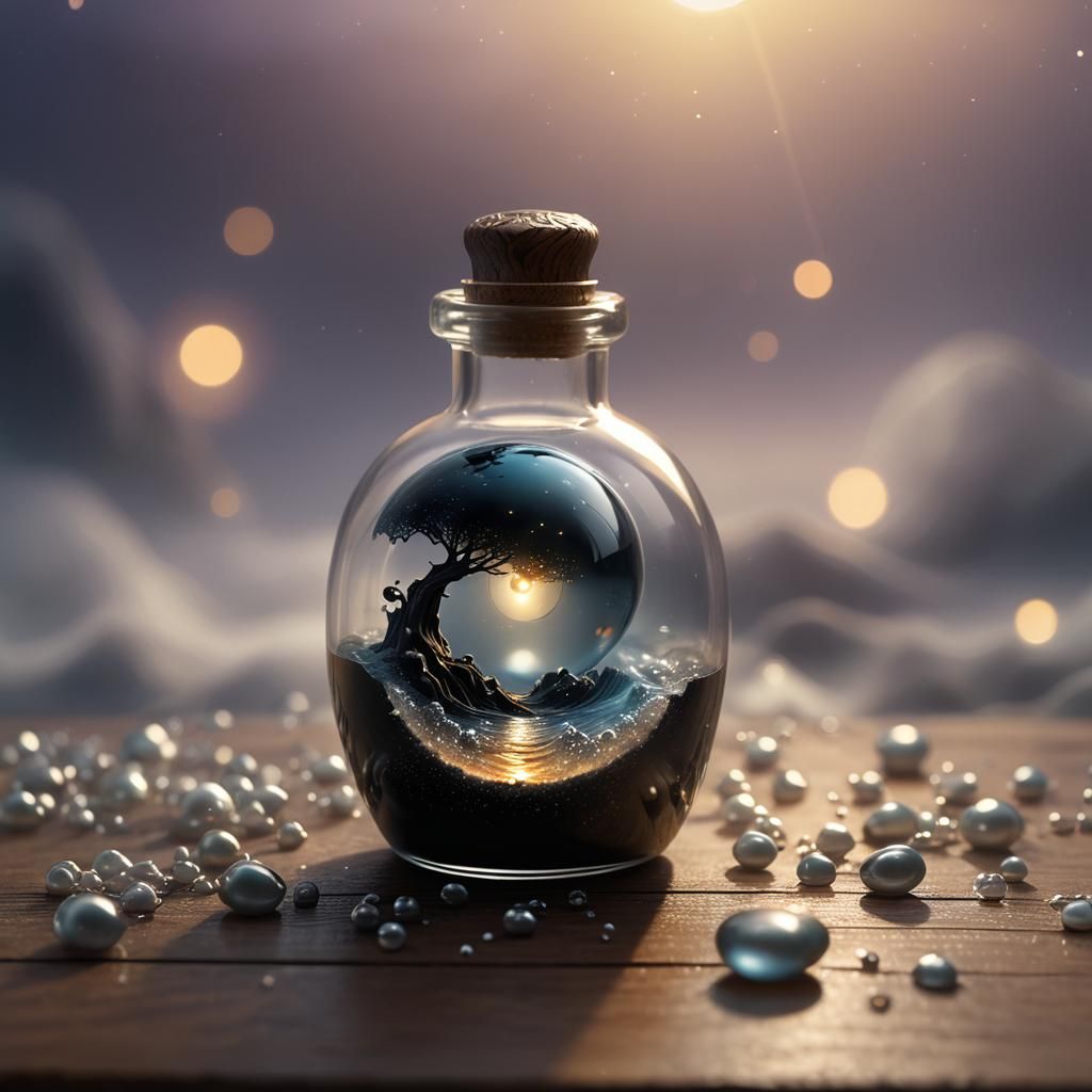 Miniature Black Pearl Universe in Glass Bottle