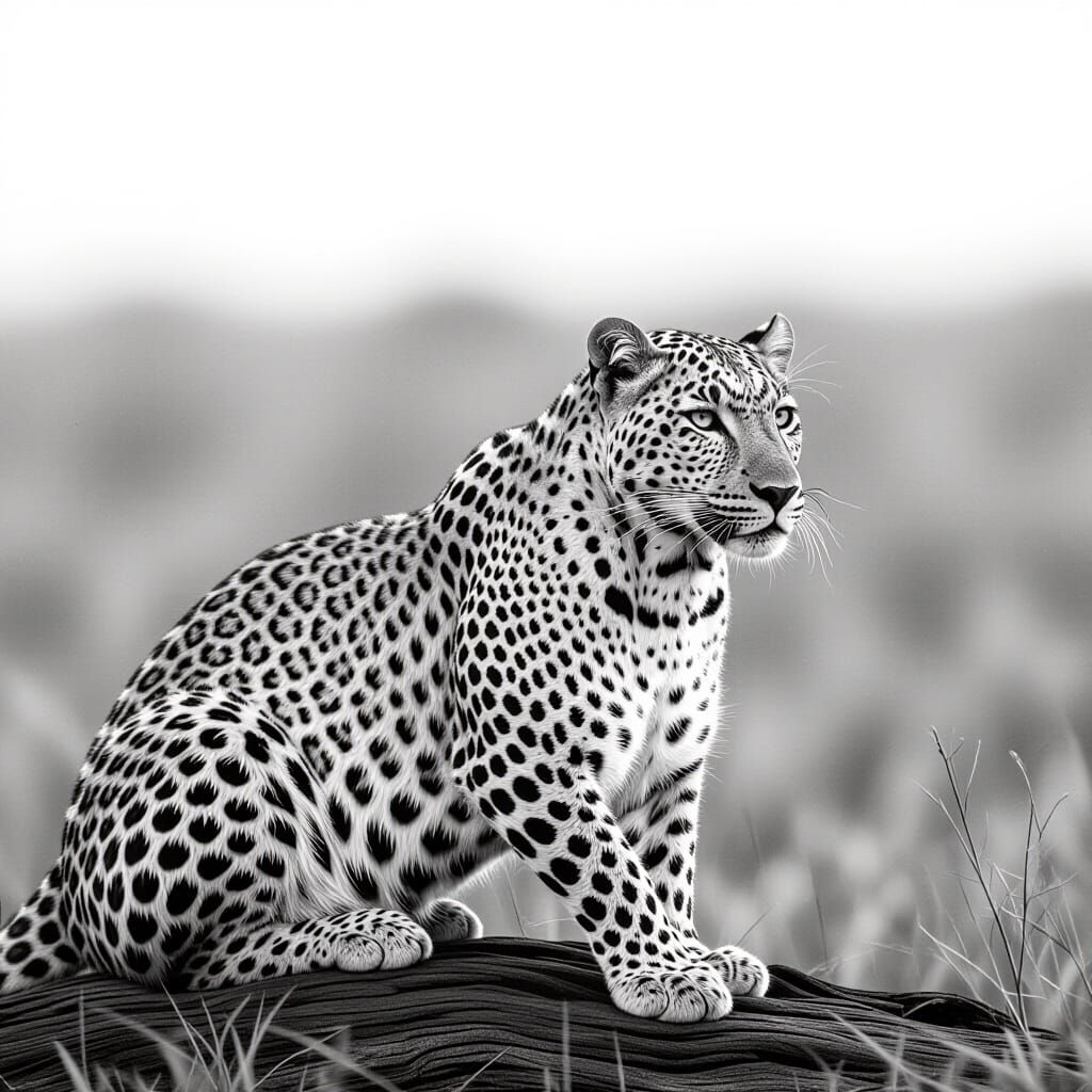 Monochrome Leopard Portrait in Wildlife Photography Style