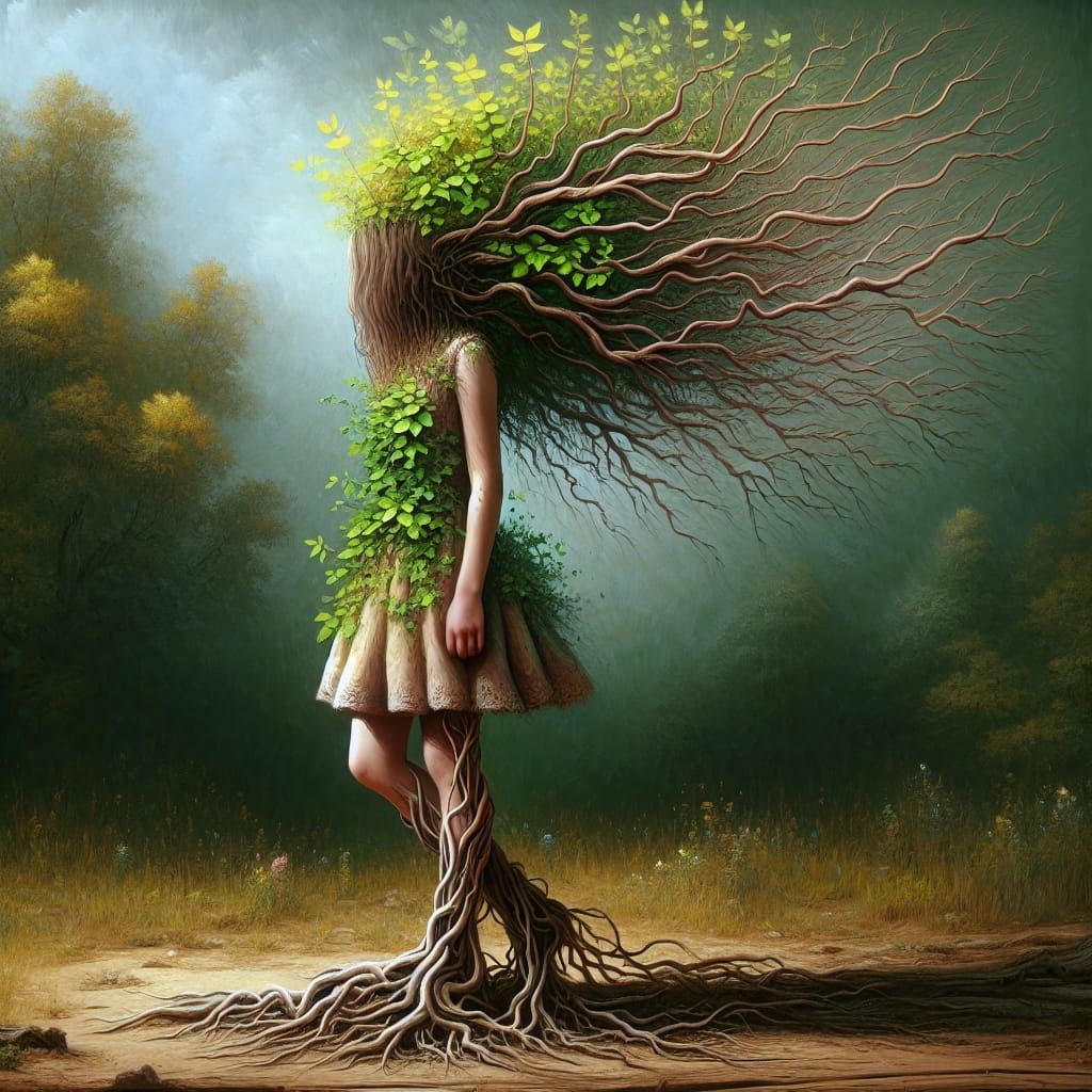 Surreal Nature Girl in Mystical Forest