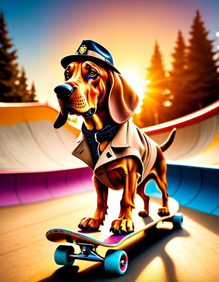 Bloodhound Skateboarder in 3D Cartoon Style