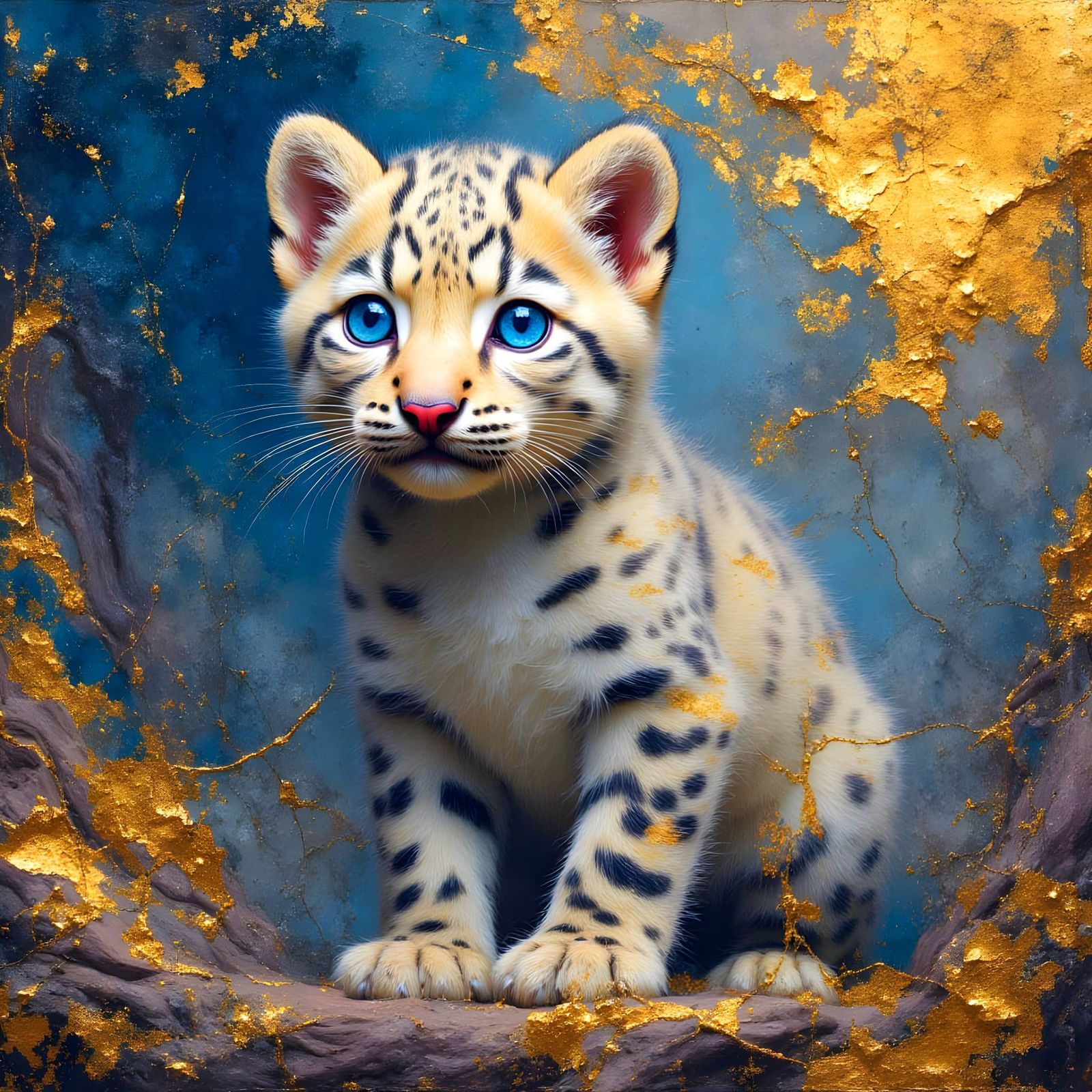 Snow Leopard Cub in Flowing Colors, Impasto Painting