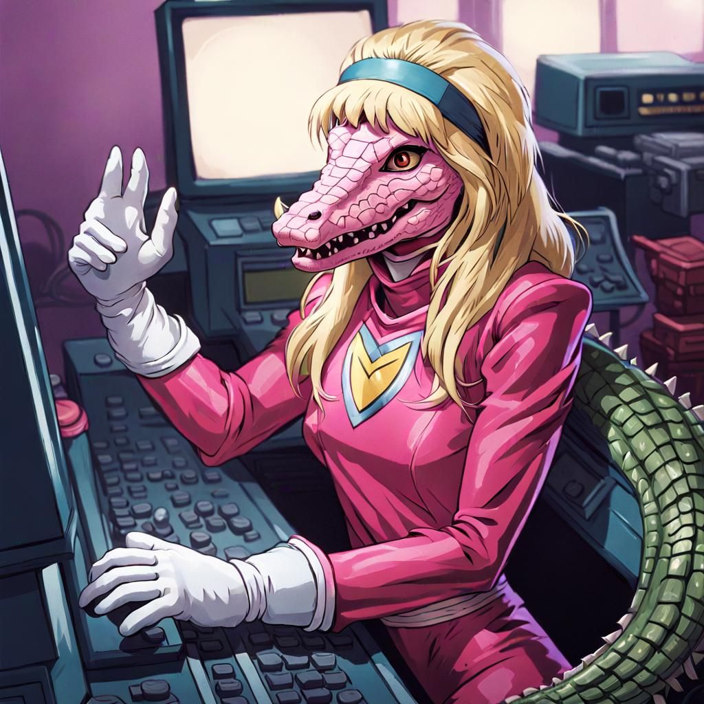 Blonde Crocodile Anthro in Comic Book Style