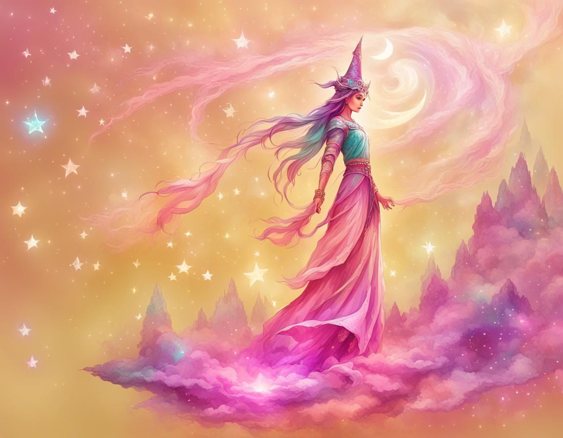 Celestial Sorceress with Stardust and Moon