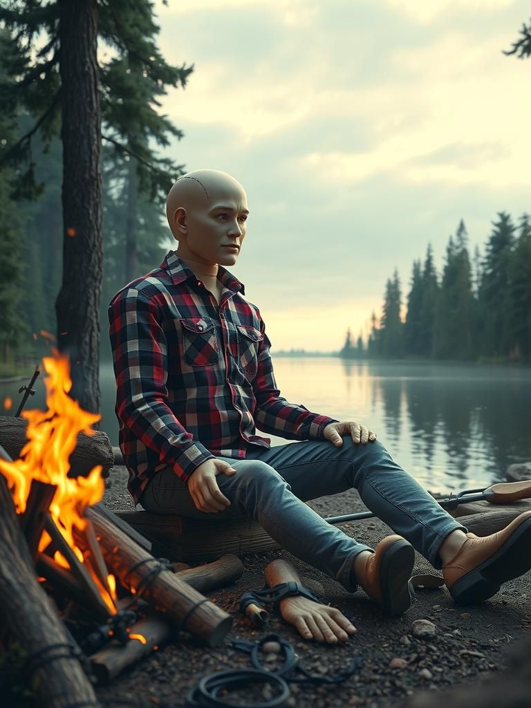 Crash Test Dummy Goes Camping in Futuristic Style