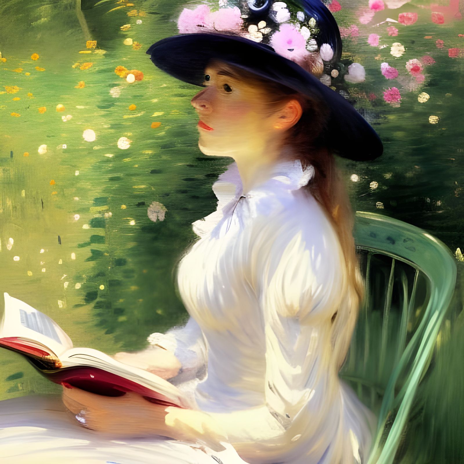 Woman in Garden: Impressionist Oil Painting