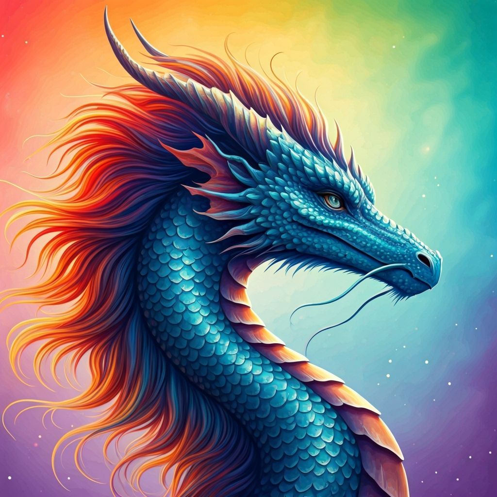 Rainbow-Mane Dragon in Airbrush Art Style