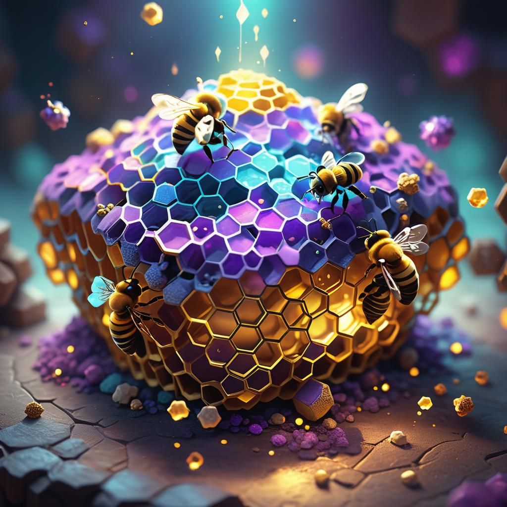Honeycomb Beehive with Magic Potions, 3D Art