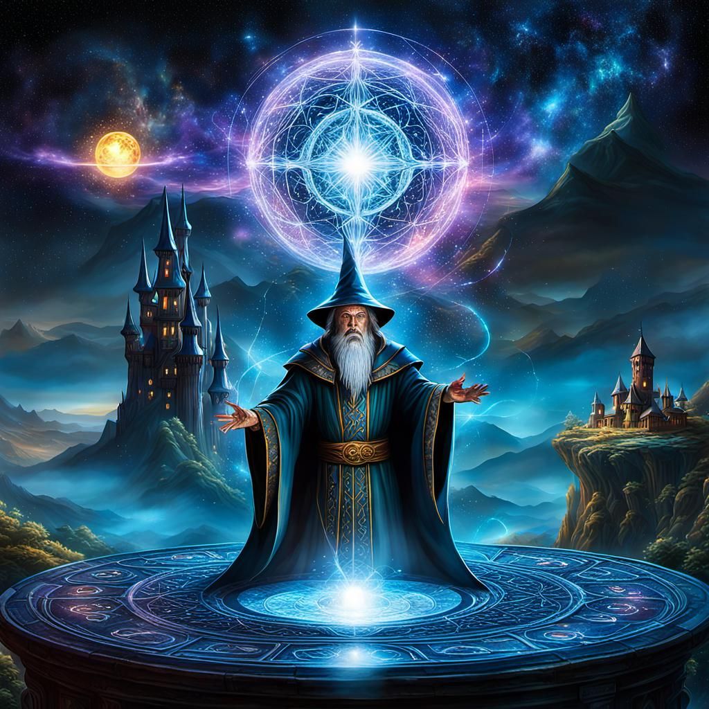 Wizard Harnessing Orb's Power in Fantasy Art