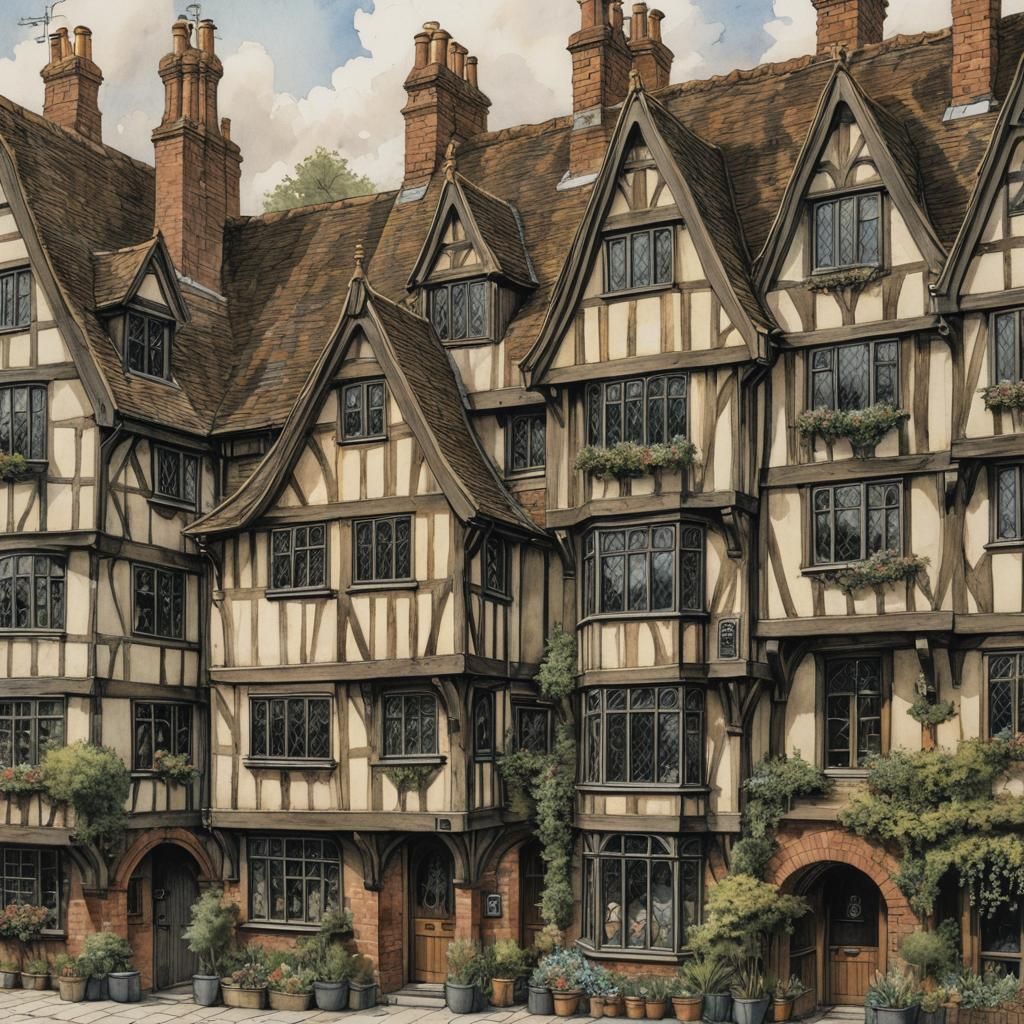 Tudor Terraced Houses with Brass Chimney, Concept Art
