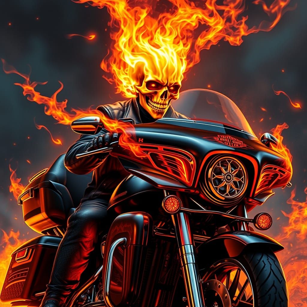 Fiery Rider on a Harley Davidson Street Glide Ultra