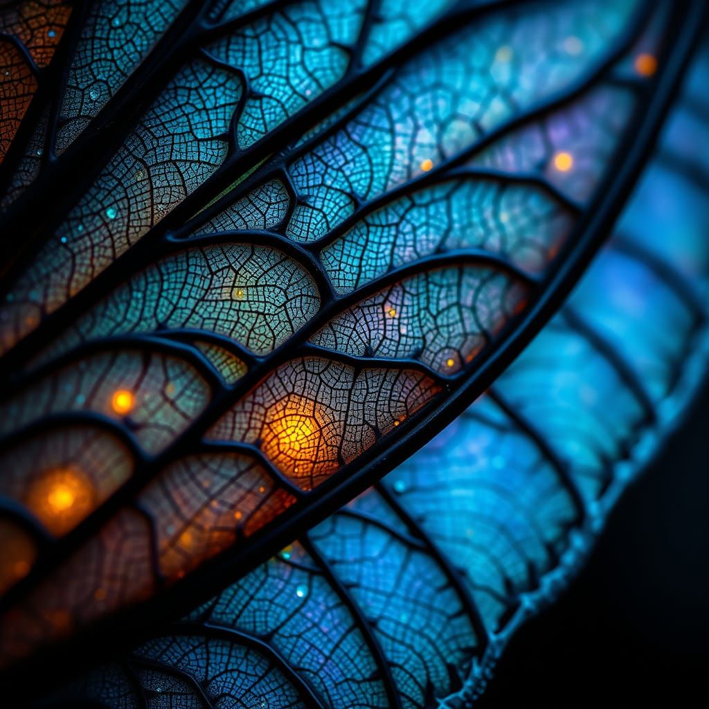 Macro Photograph of Gothic Fairy Wing with Glowing Runes