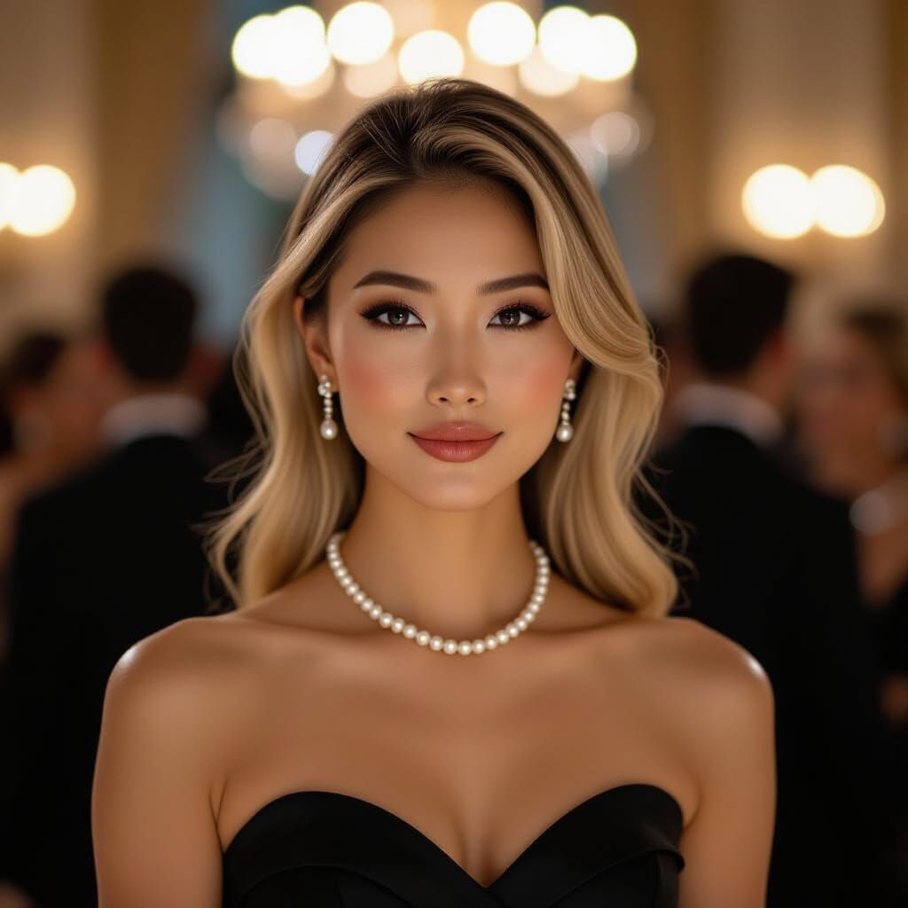 Elegant Woman at Gala in Vermeer-Inspired Light