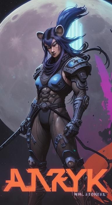 Cyberpunk Raccoon Ninja on the Moon