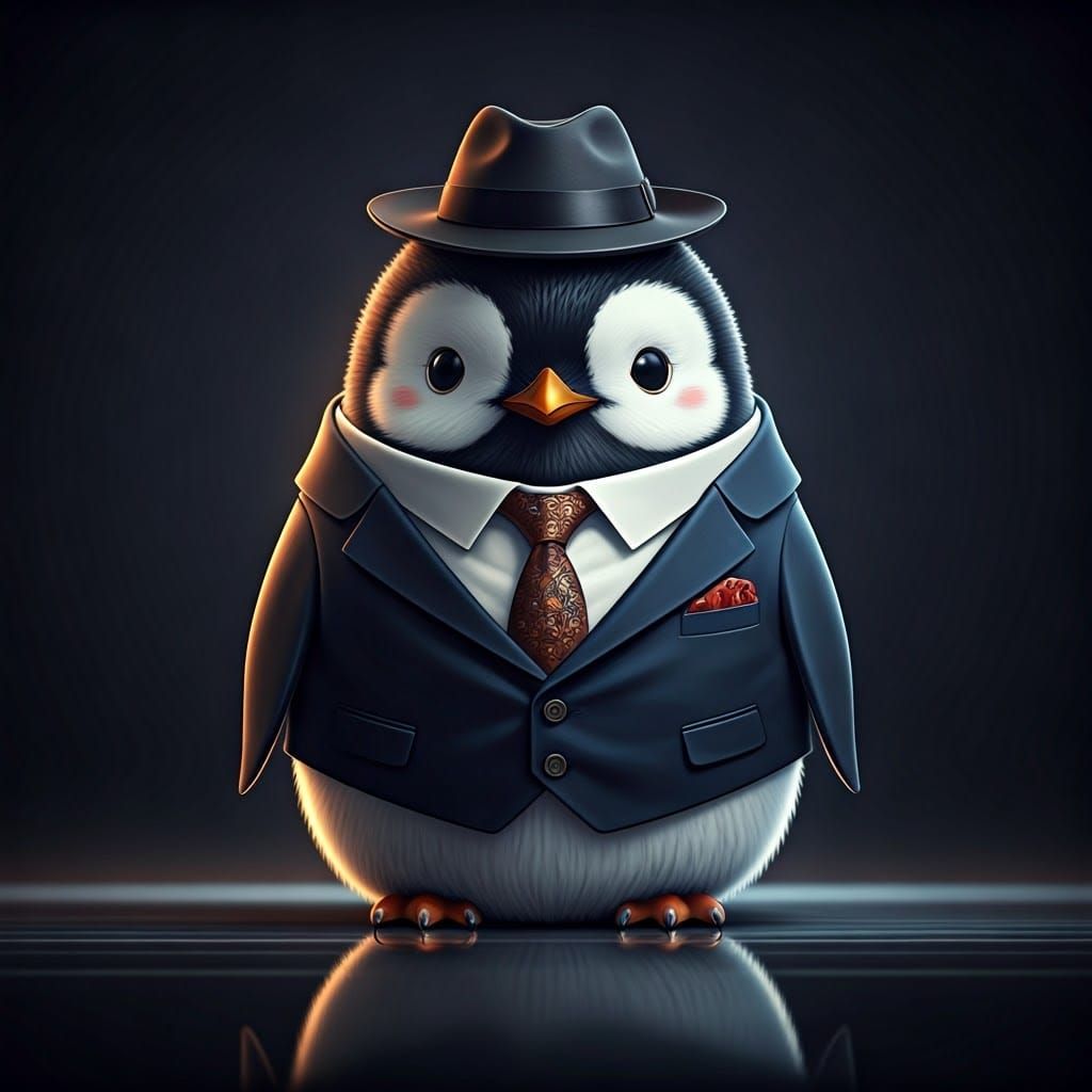 Penguin in Business Suit: Anime-Inspired 3D Concept Art