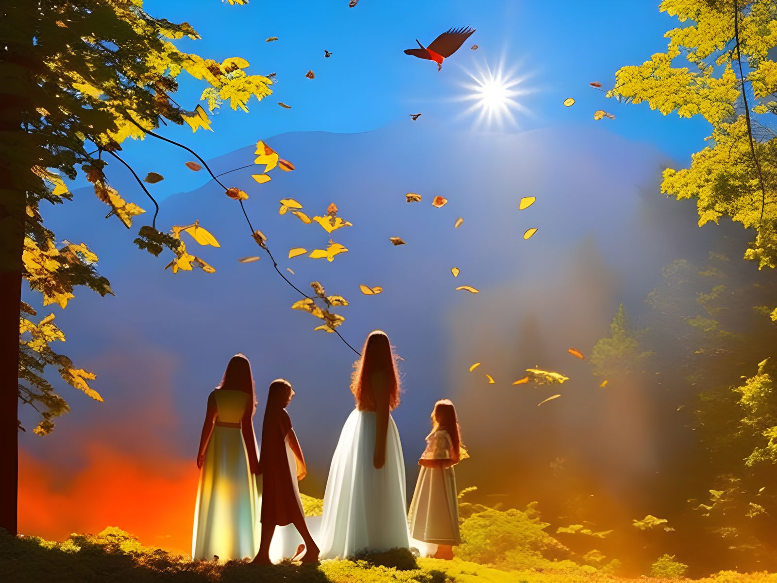 Magical Beings in a Colorful Mystical Setting