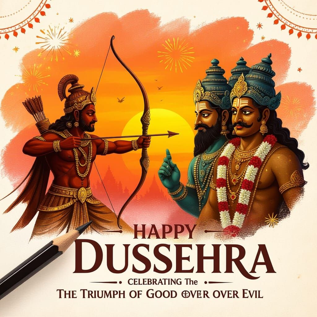 Vibrant Dussehra Poster: Ram and Ravan Face-off