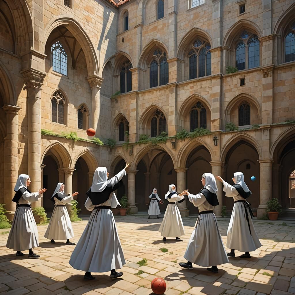 Dominican Nuns Play Ball: Cheerful 3D Anime Art