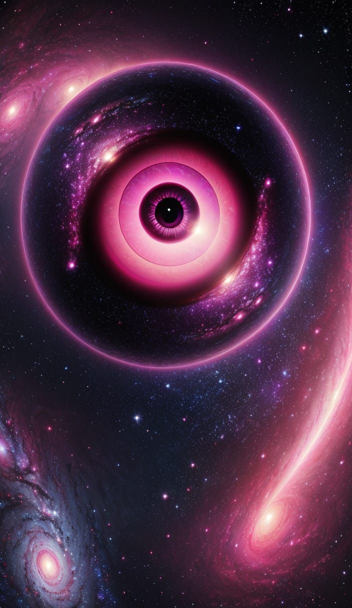 Eye of Galaxy in Swirling Pink Universe