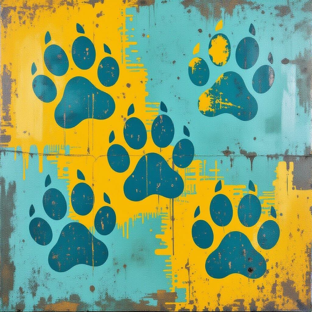 Vibrant Pawprints in Urban Street Art Style