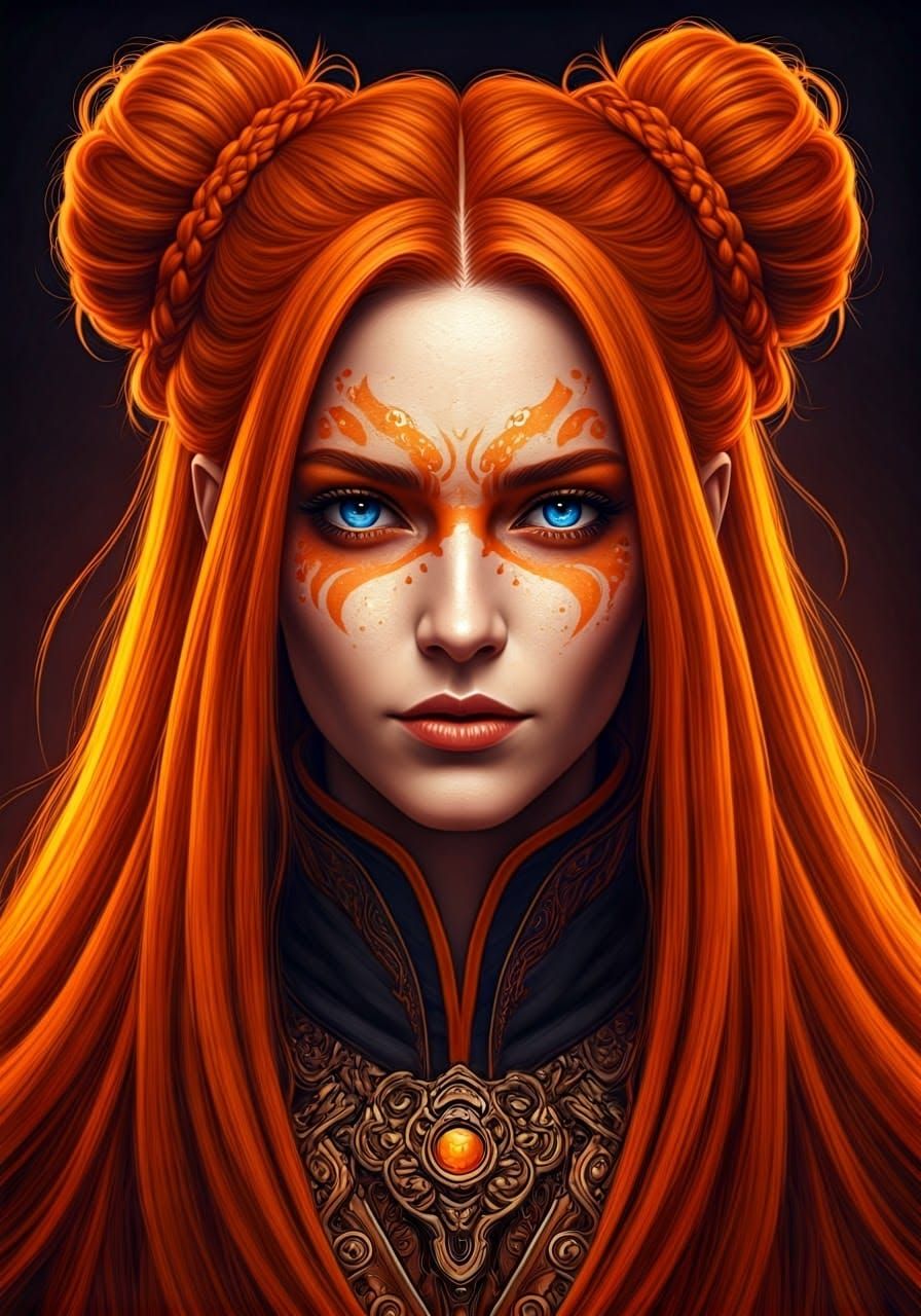 Fantasy Portrait in Vibrant Orange and Gold