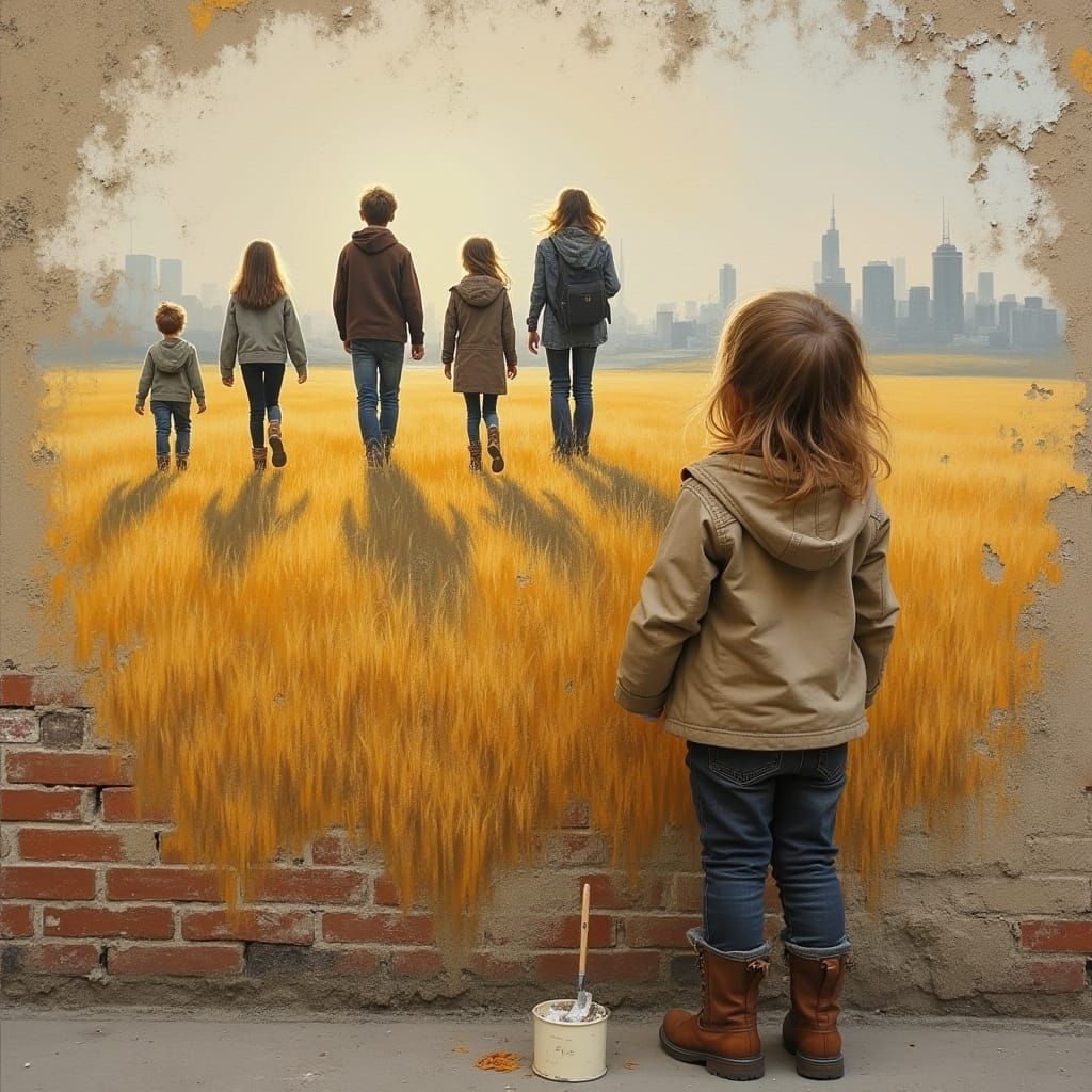 Young Artist Creates Mural in Dystopian Landscape