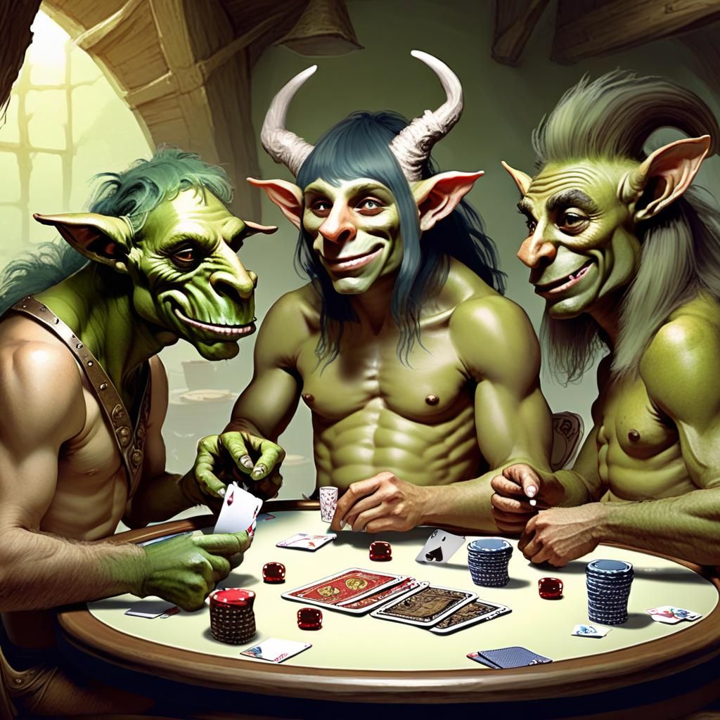 Centaur, Troll, and Goblin Playing Poker
