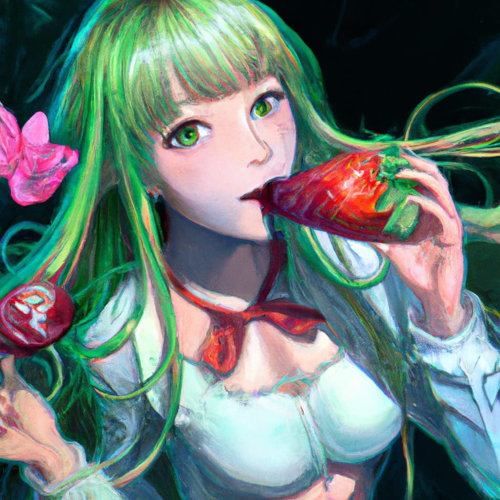 Hyperdetailed Zombie Girl Eating Strawberries