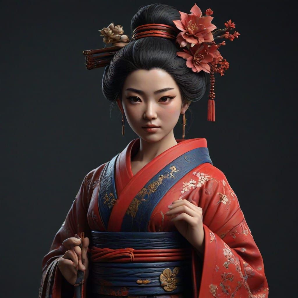Fantastical Geisha Figurine in Intricate Matte Painting