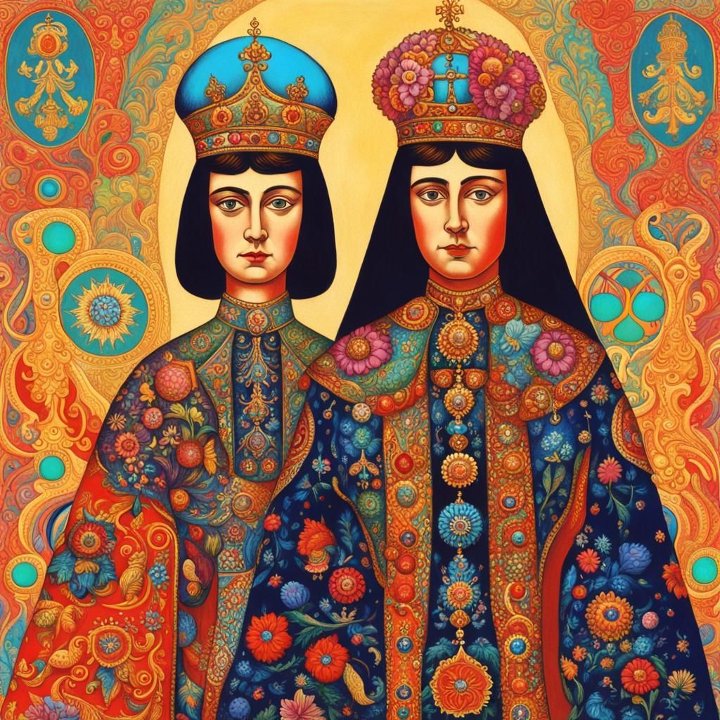 Tsar and Tsarina in Psychedelic Art Style