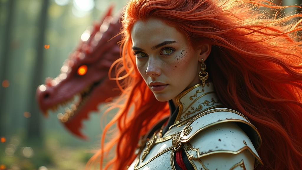 Mage, Dragon, and Dark Companion in Mystical Forest