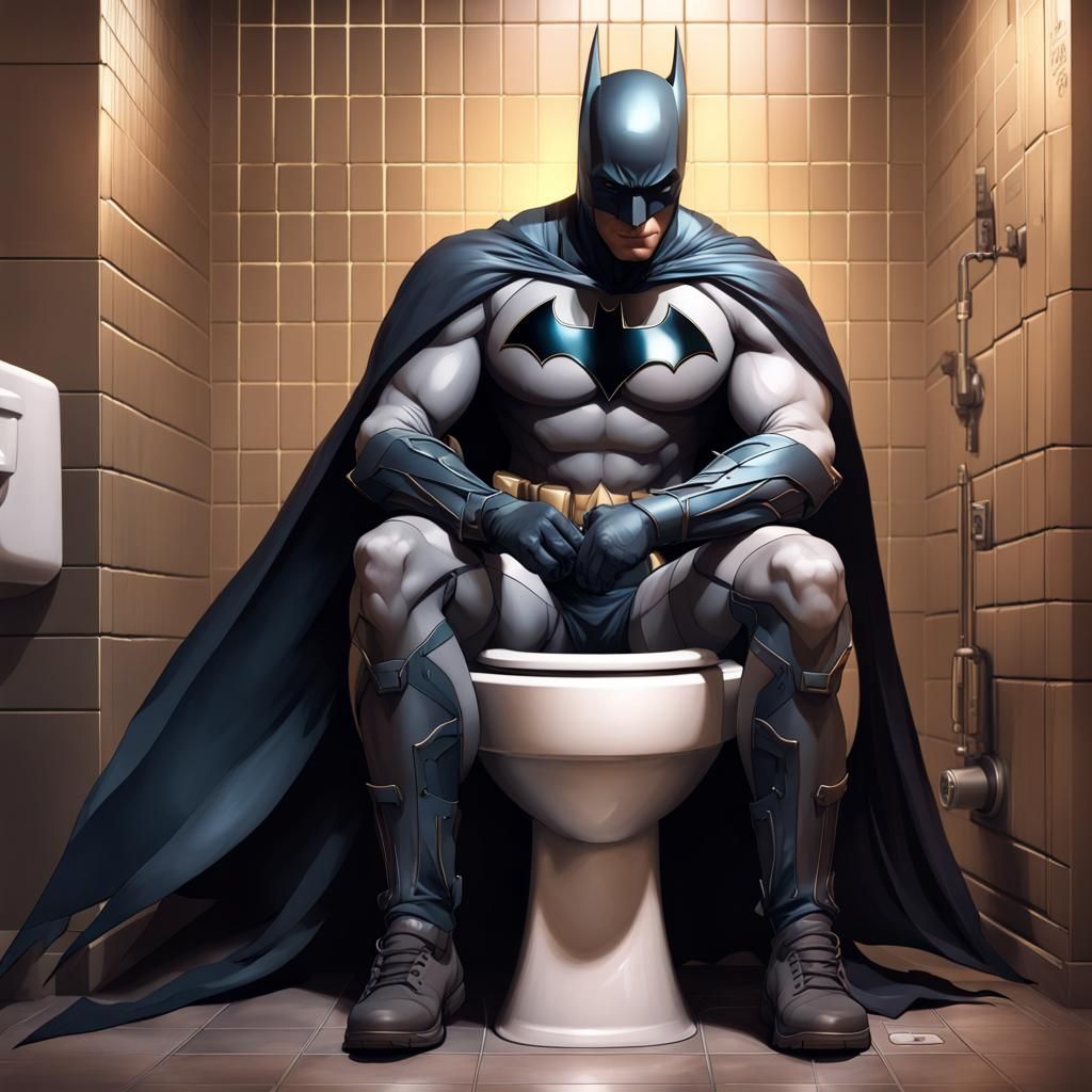 Batman on Toilet: Detailed Digital Portrait