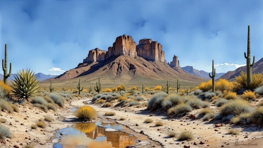 Mexican Bandits in Tabernas Desert Watercolor