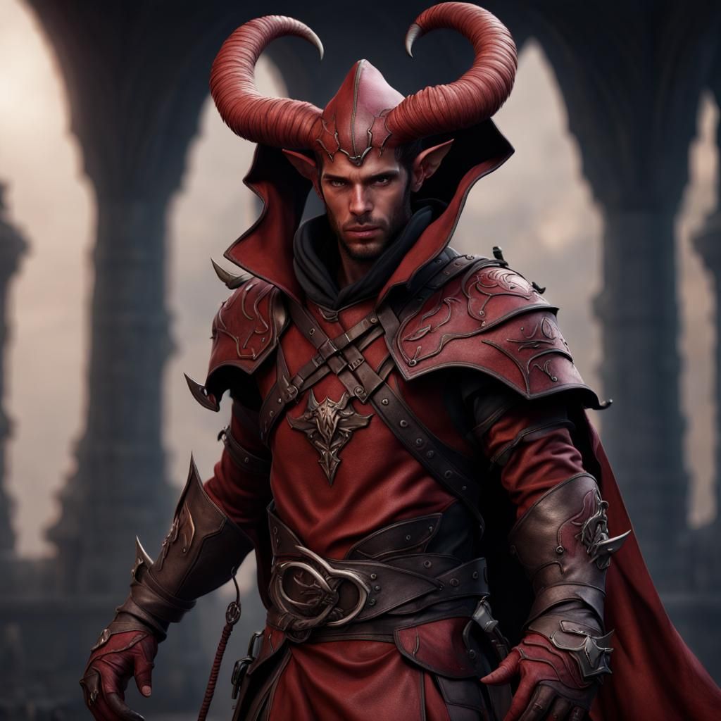 Hooded Tiefling Rogue in Detailed Matte Painting