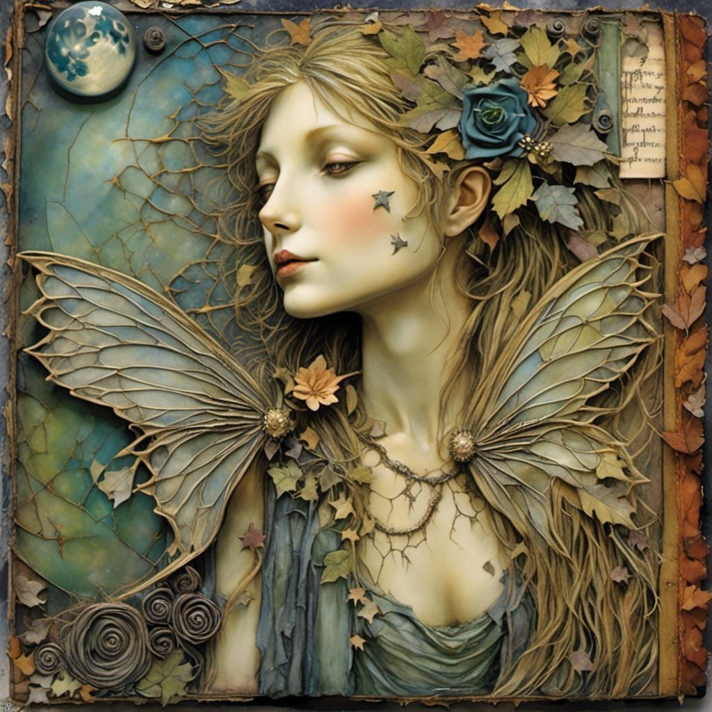 Pixie with Iridescent Wings Encaustic Painting