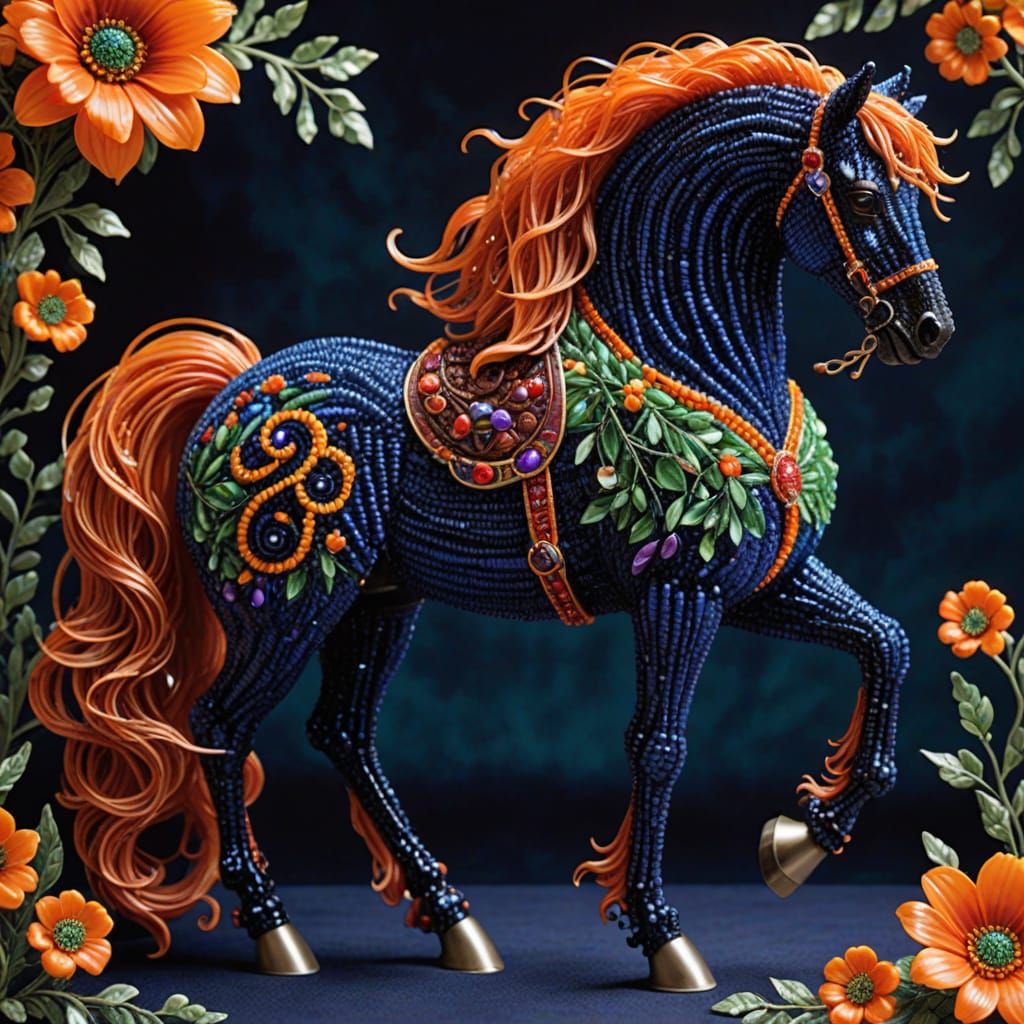 Iridescent Seed Bead Horse Sculpture