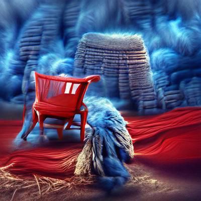 Blue Blanket on Red Chair: Matte Painting