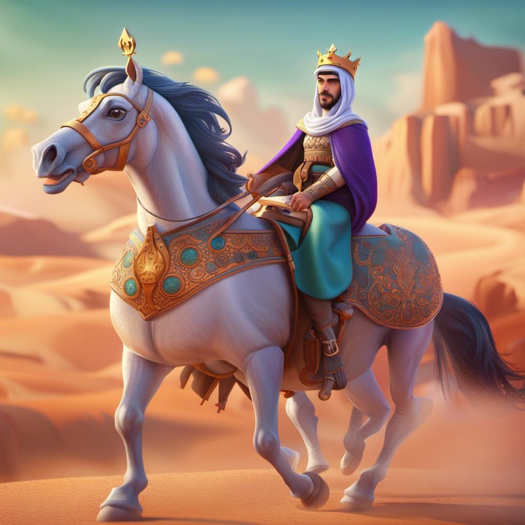 Arab Crown Prince on Horse: Pixar-Style 3D Art