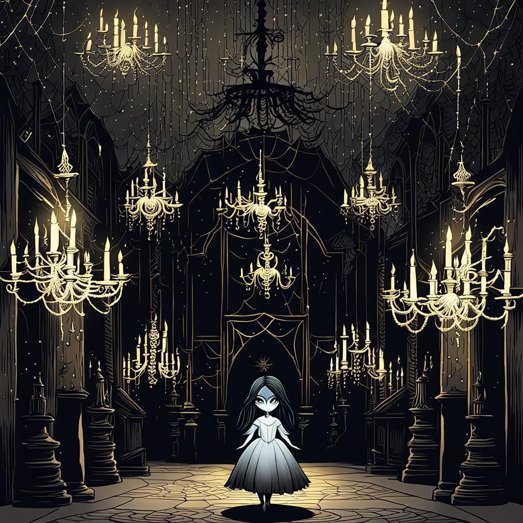 Ethereal Anime Ghost Girl in Haunted Manor