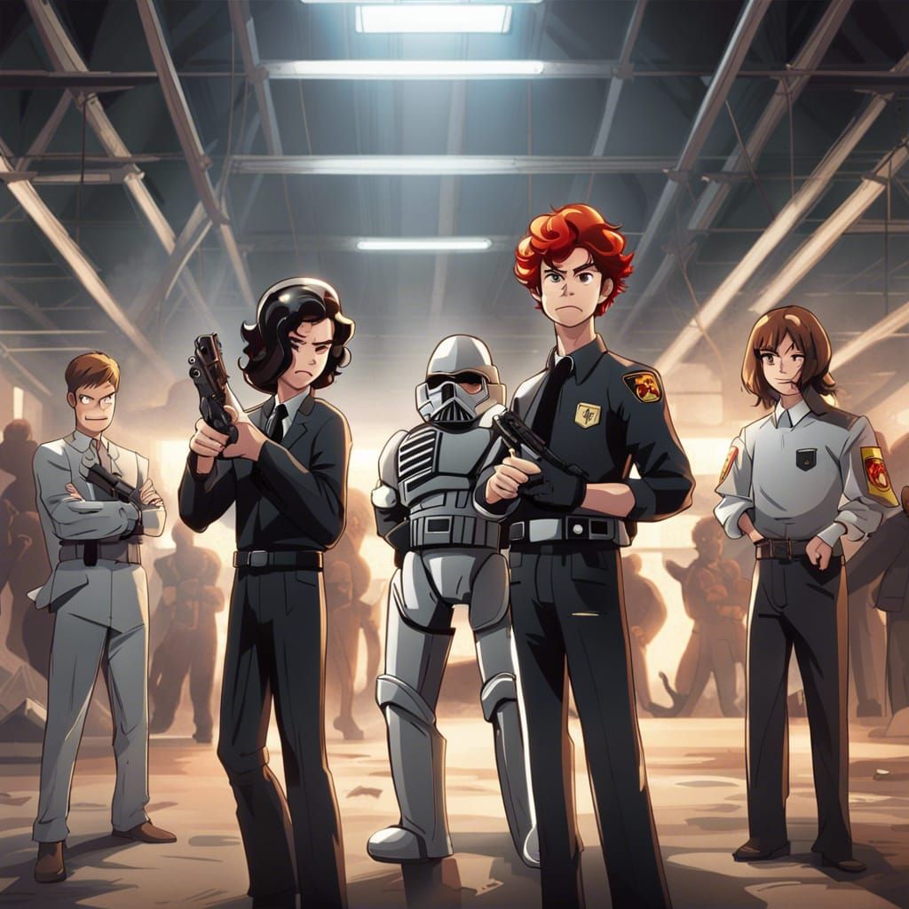 Anime Standoff with Travolta, McDonald, Fife, and Vader