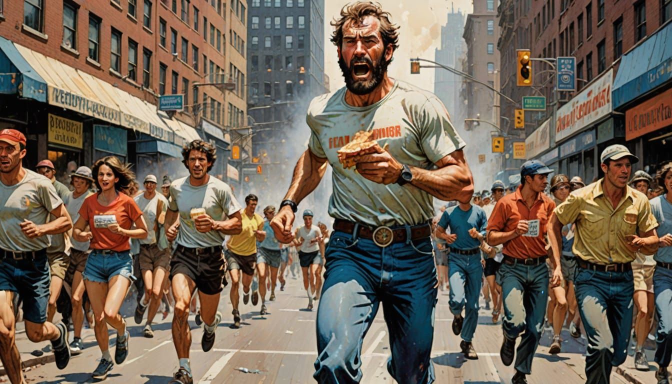 Exhausted Marathon Runner Takes a Quick Bite