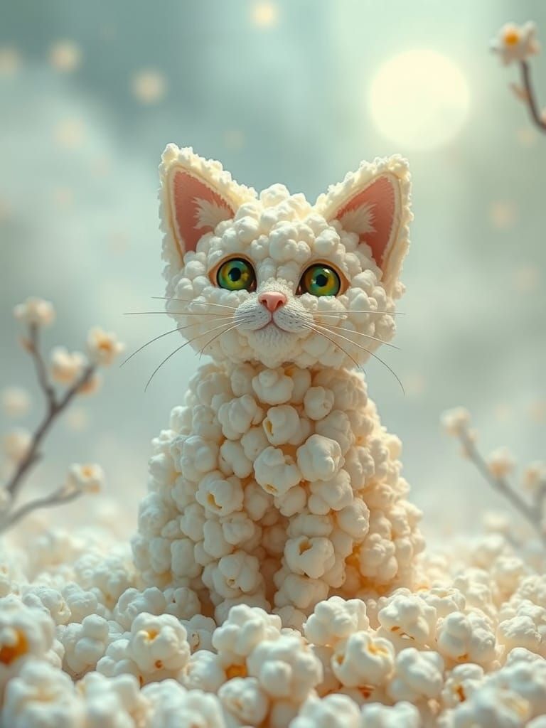Popcorn Cat in Dreamy Ethereal Landscape