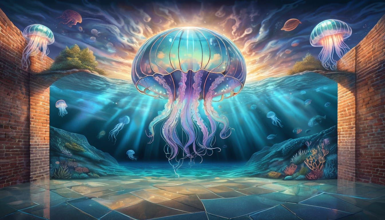 Chalk Art Jellyfish Reflection on Mirror