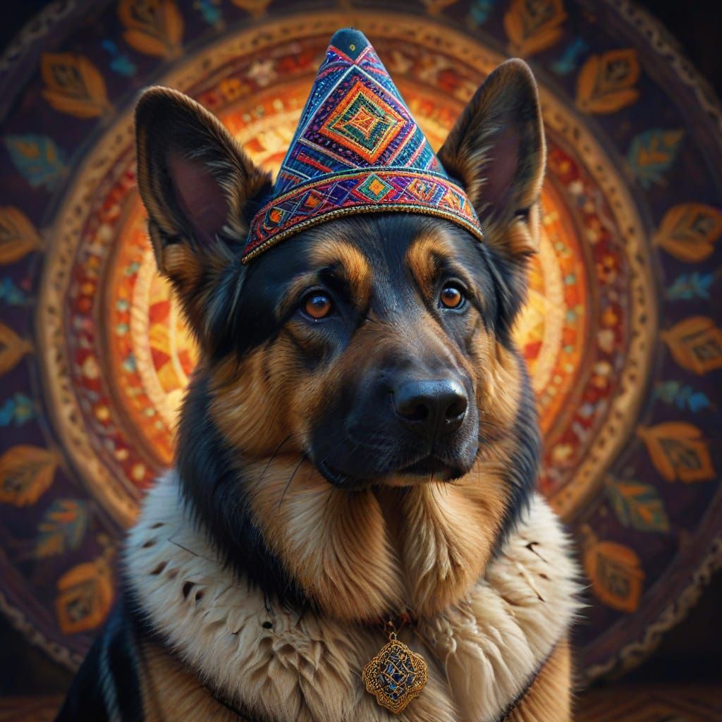 German Shepherd Dog Wearing Kippah: Digital Art